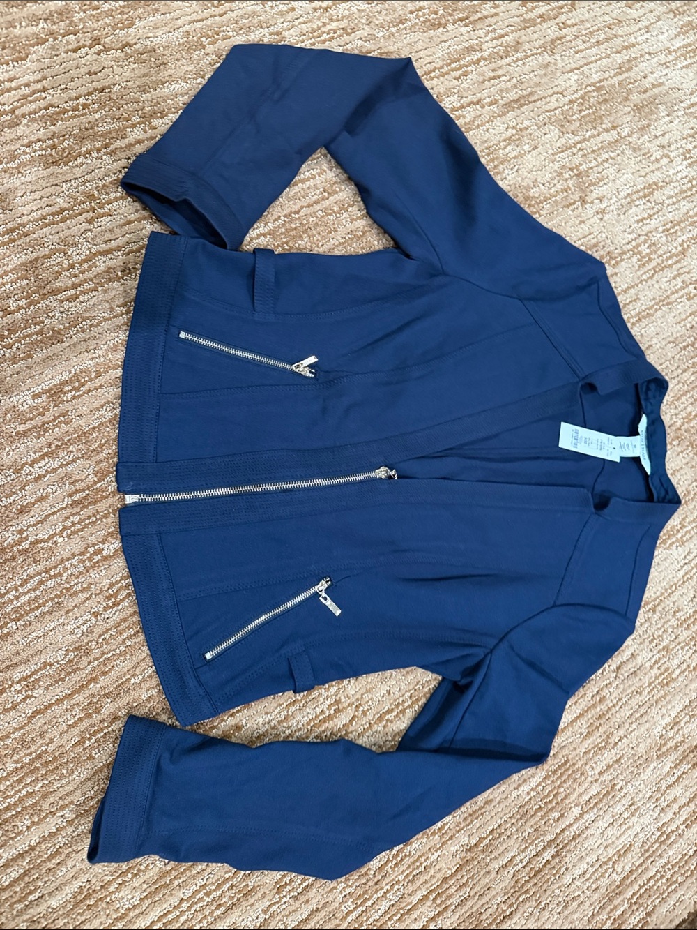 White House Black Market Navy Bomber Jacket with Silver Zippers